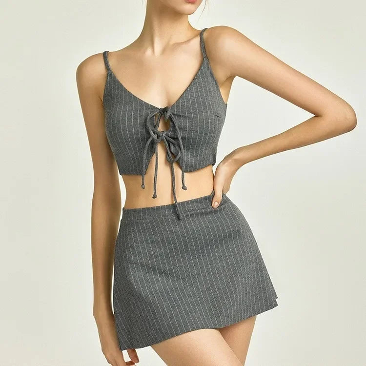 Pinstripe Crop Top and Mini Skirt Set