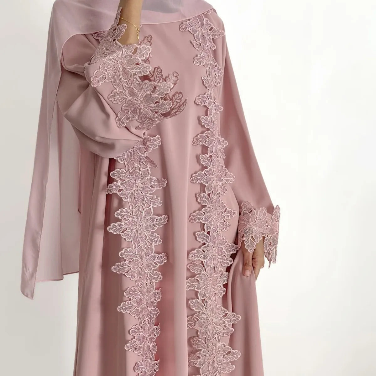 Eid Dress Abaya Suit Lace Cardigan Robe Women Muslim Dresses 2 Piece Set Ramadan Dubai Party Abayas Kaftan Vestidos Jalabiya