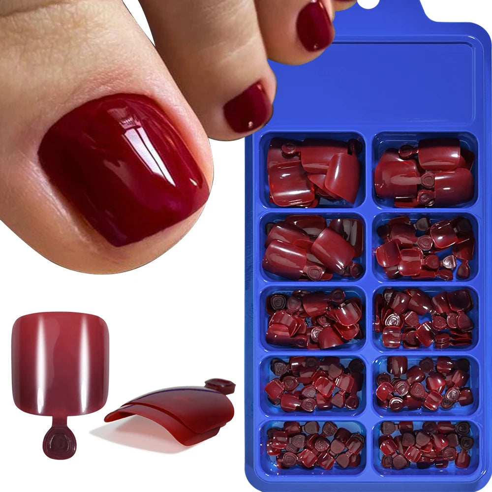 100pcs Fake Toenail Nude White Clear Press on Toe Foot Full Cover Short Square  False Nail Tips for Summer Women Feet Decoration