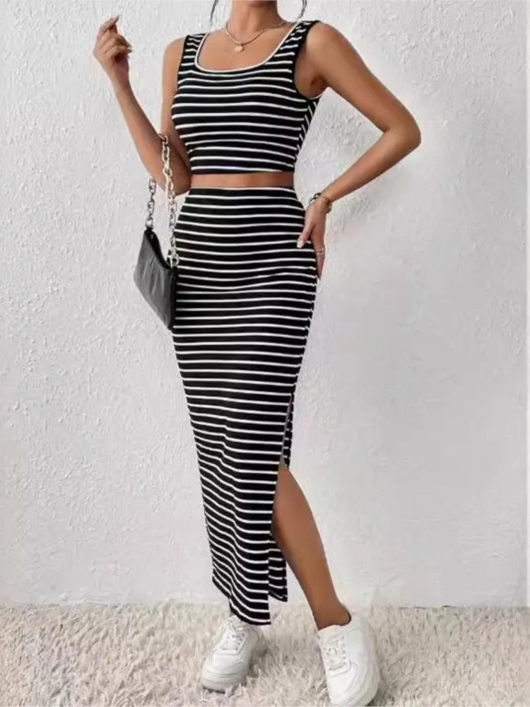 Striped Print Bodycon Set