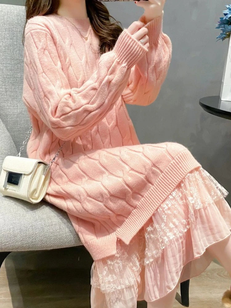 Round Neck Knitted Sweater Dress
