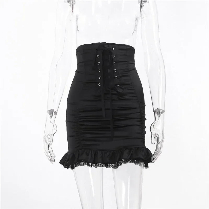 IAMSURE Bandage PU Pleated Skirt
