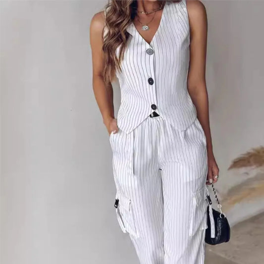 Striped Printed Vest Trousers 2-Piece Set