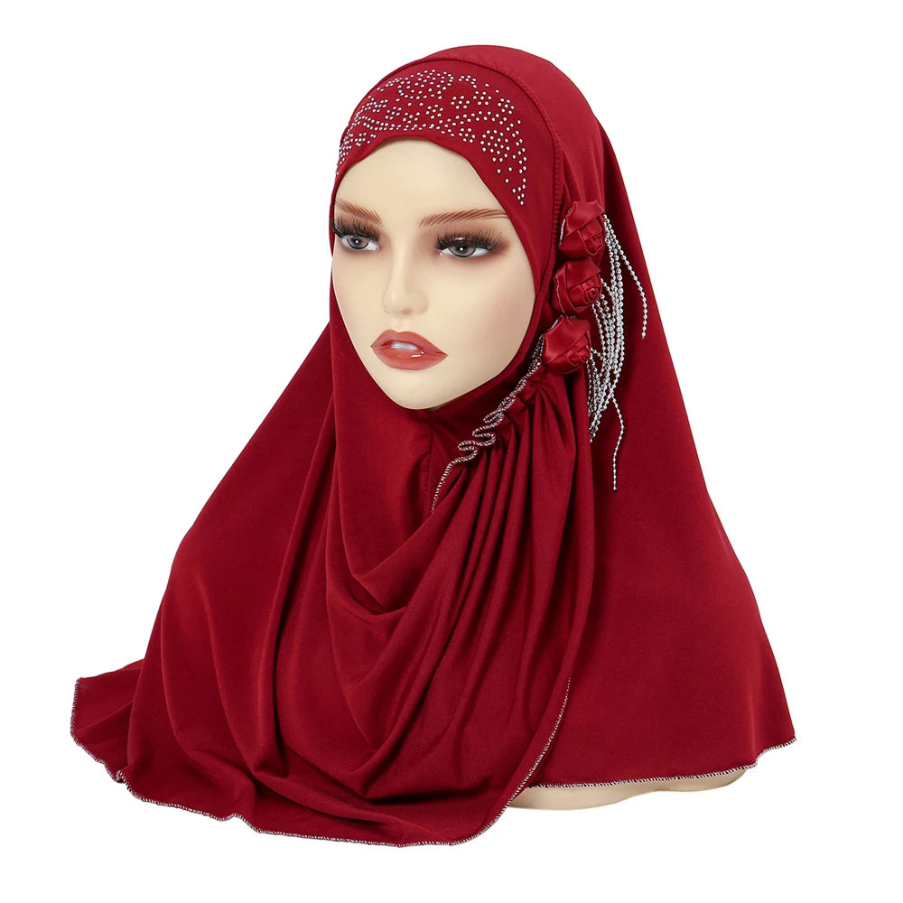 Newest Women's Hijabs with Diamon Floral Fashion Instant Islamic Muslim Turban Headscarf Classic Ladies Scarf Cap Shawls RIMAIRE