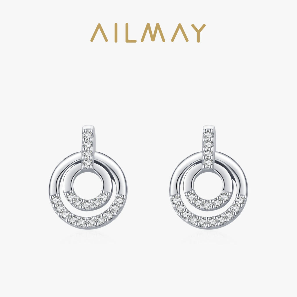 925 Sterling Silver Fashion Round Clear CZ Stud Earrings