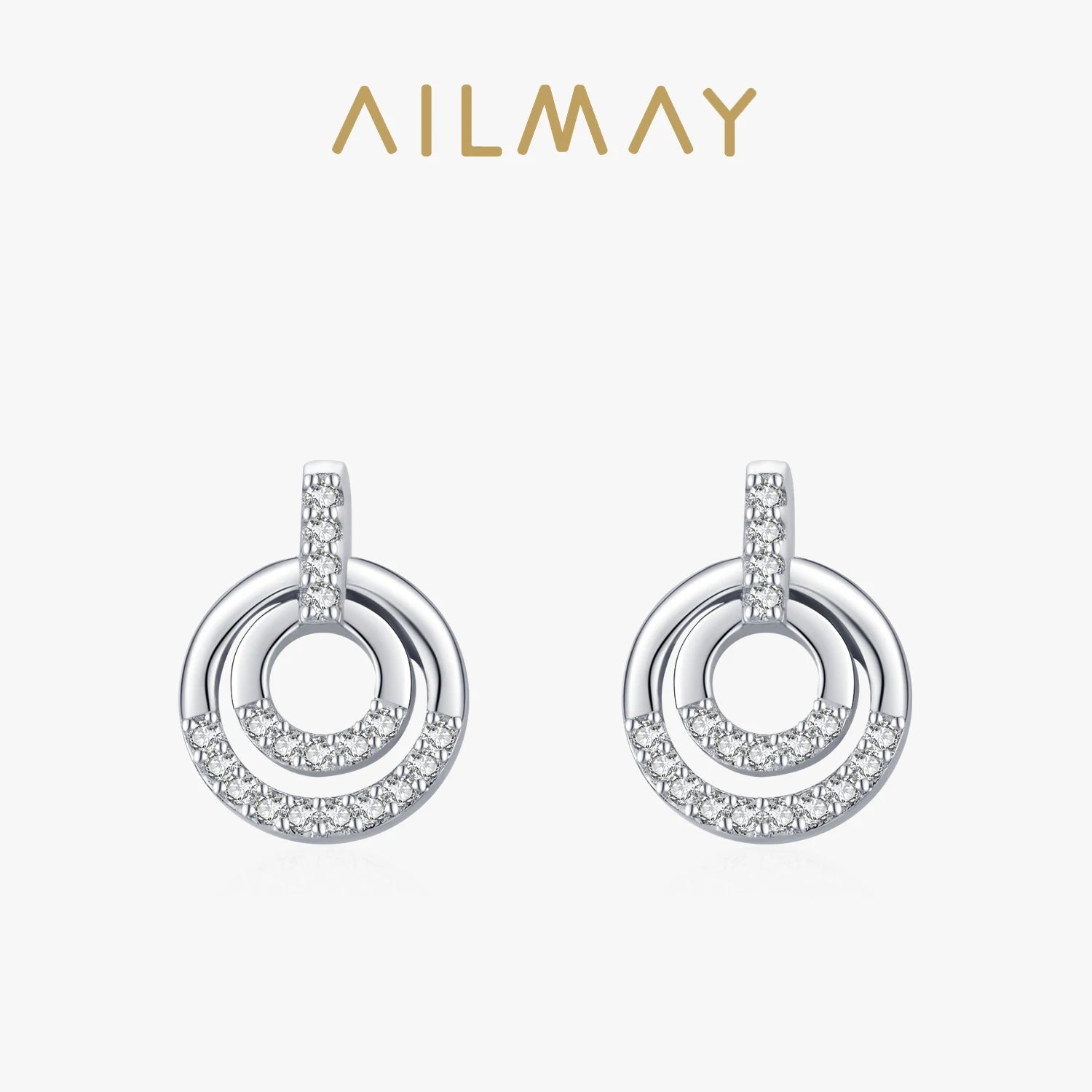 925 Sterling Silver Fashion Round Clear CZ Stud Earrings