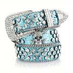 Glamorous Rhinestone Skull Rivet Belt