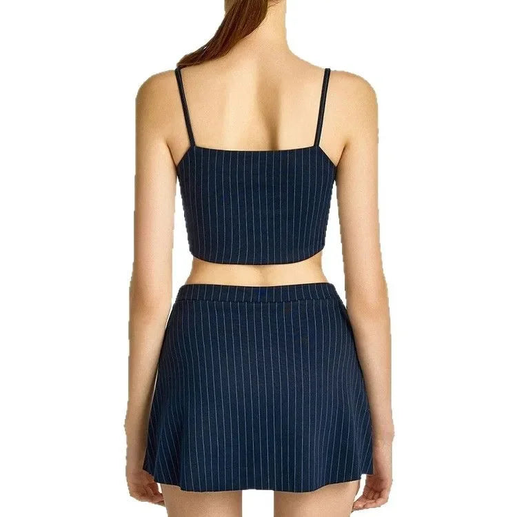 Pinstripe Crop Top and Mini Skirt Set