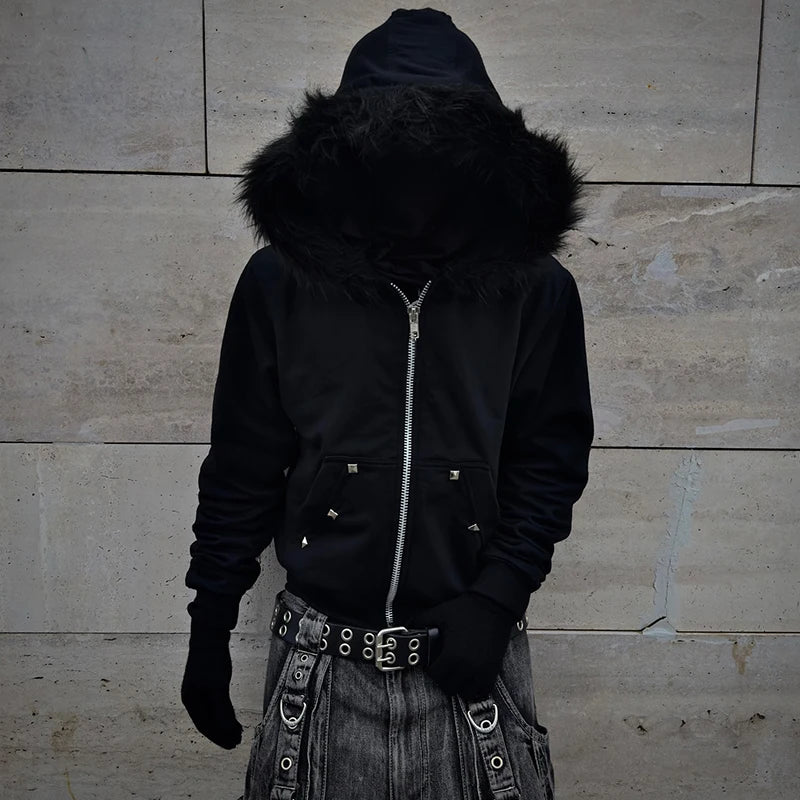 Zip-Up Hoodie with Faux Fur Trim Hood