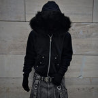 Zip-Up Hoodie with Faux Fur Trim Hood