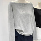 One Shoulder Cotton Slant Shoulder Long Sleeve Top