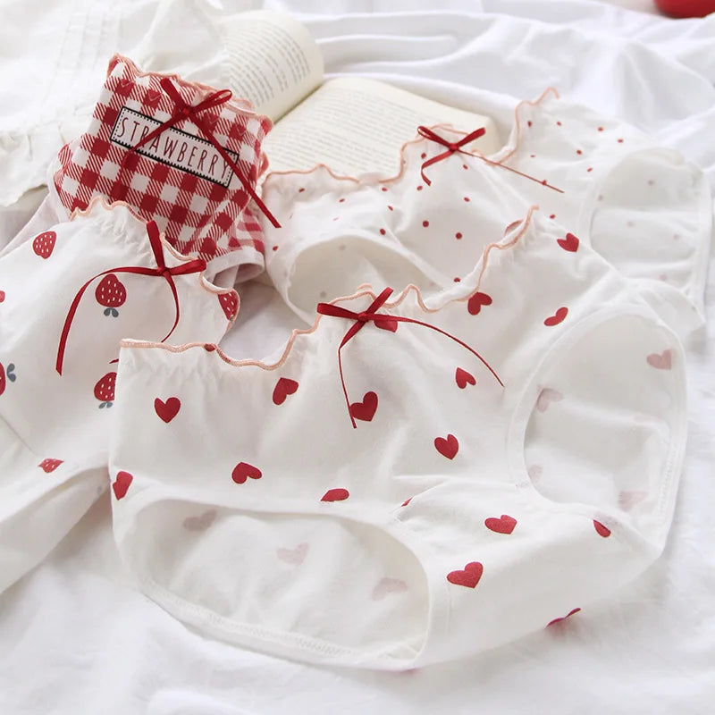 3Pcs/set Sexy Women's Panties Cotton Underpants Seamless Soft Underwear Lovely Sweet Girls Lingerie Bow-knot Mid Waist Briefs