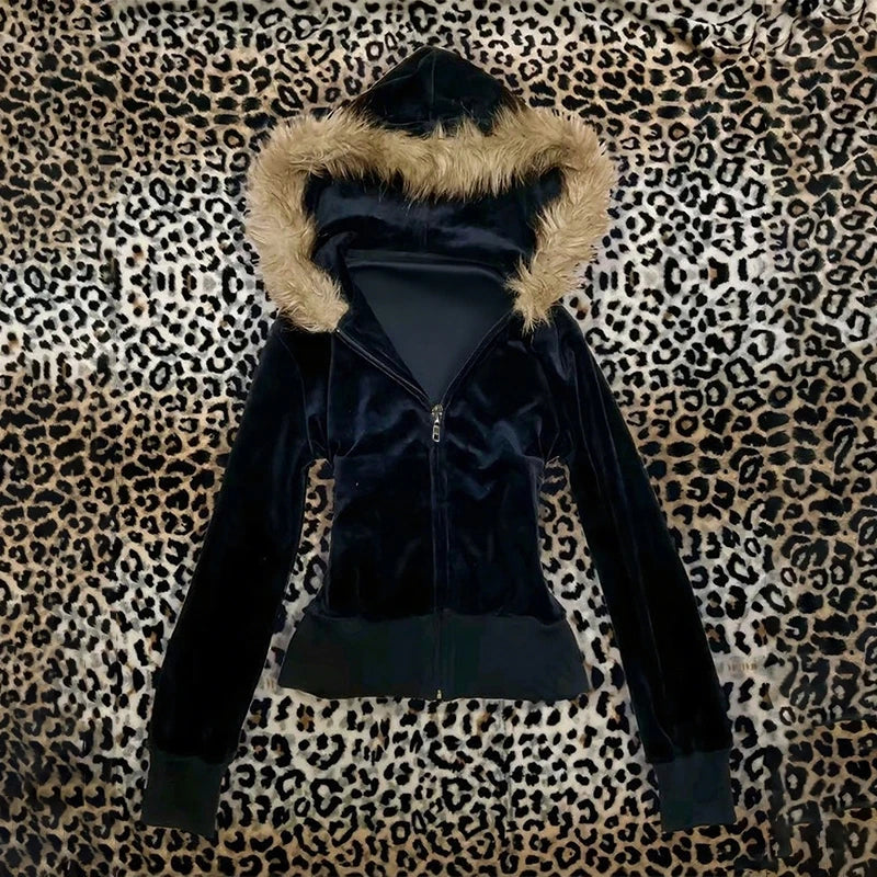 Zip-Up Hoodie with Faux Fur Trim Hood
