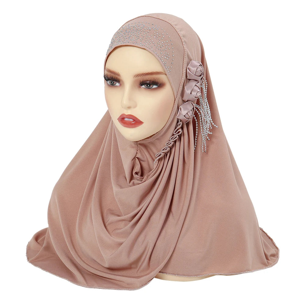 Newest Women's Hijabs with Diamon Floral Fashion Instant Islamic Muslim Turban Headscarf Classic Ladies Scarf Cap Shawls RIMAIRE