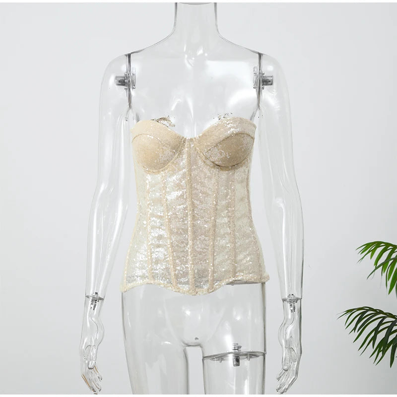 Sequin Lace Up Shell Corset