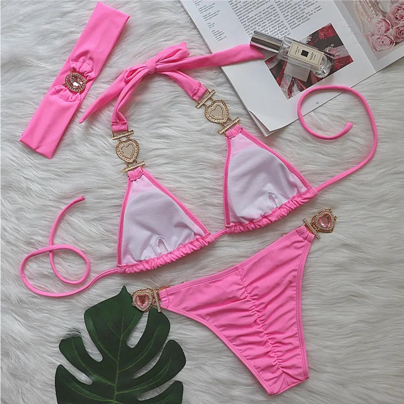 Bikini With Heart Rhinestones