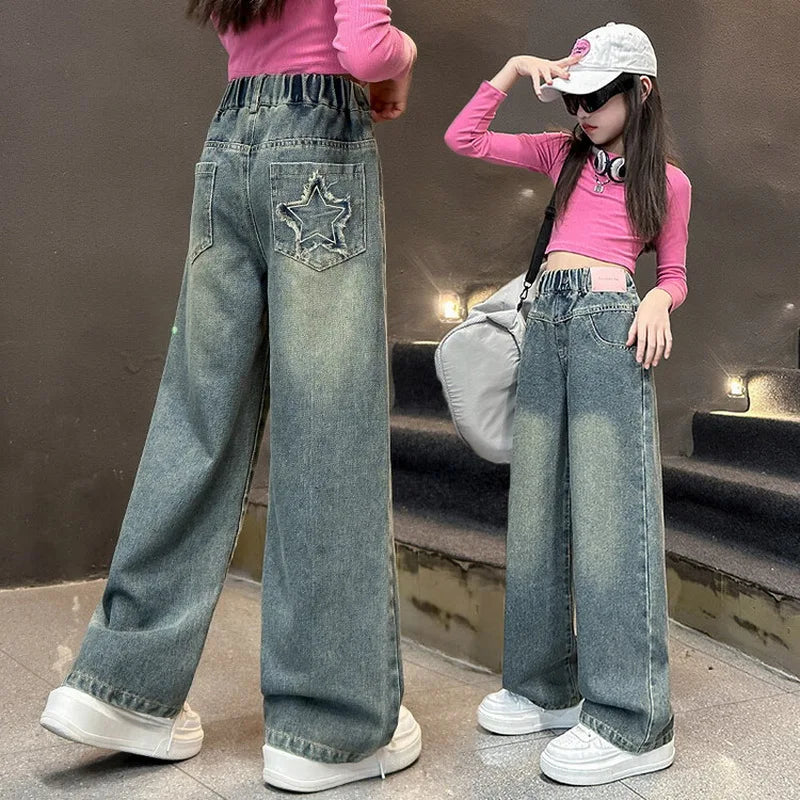 Five-Pointed Star Embroidered Jeans