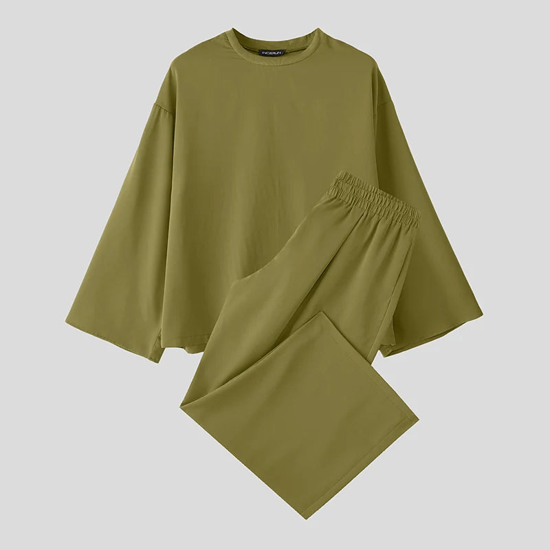 Solid Color O-neck Long Sleeve T Shirt & Pants Set