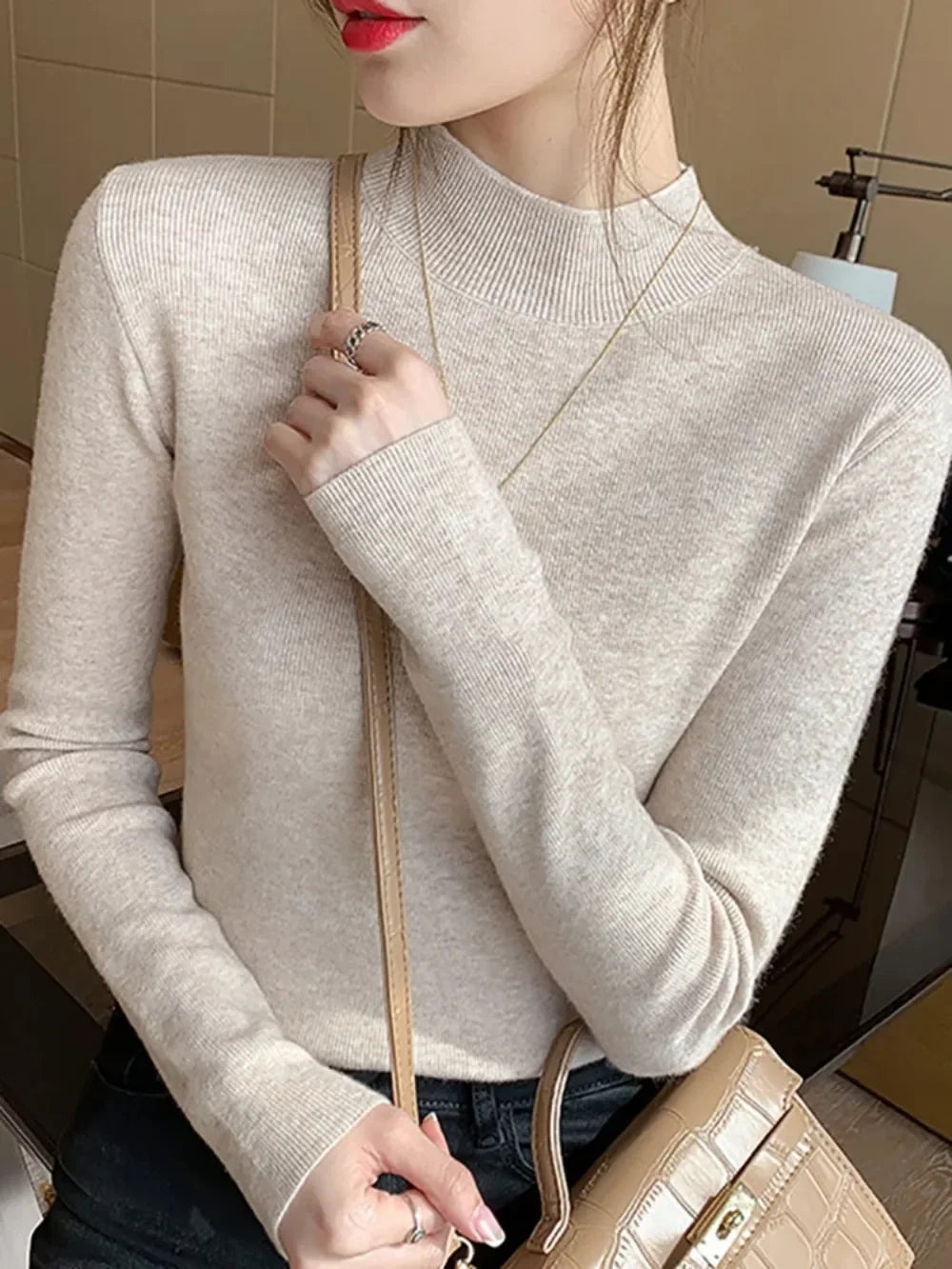 Solid Color Turtleneck Knitted Sweater