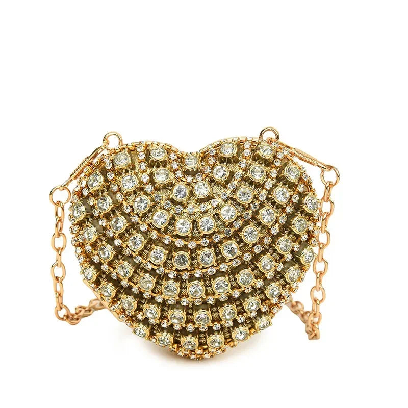 Luxury Mini Diamond Inlay Heart Shape Crystal Clutch