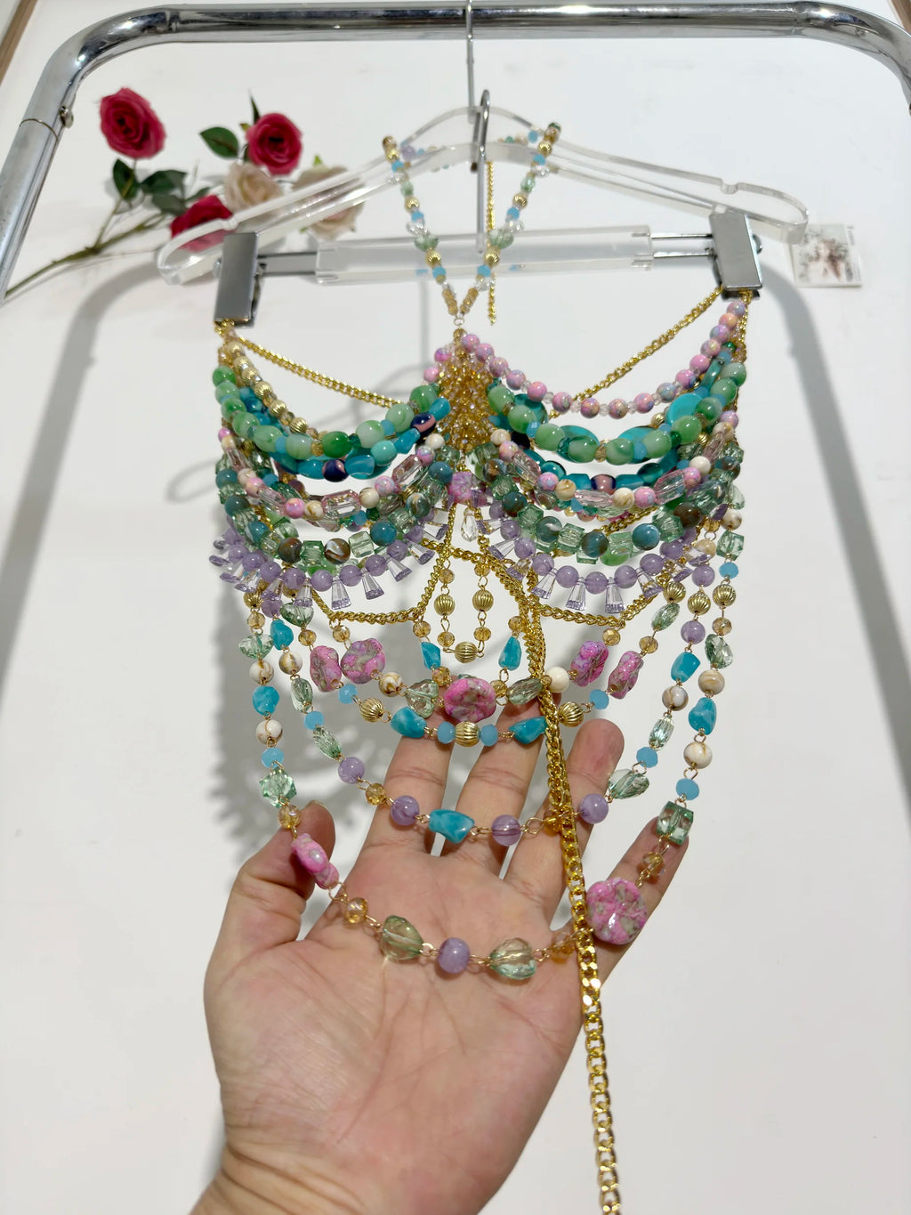 Handmade Turquoise Lavender Multi Stone Bead Body Chain Bralette