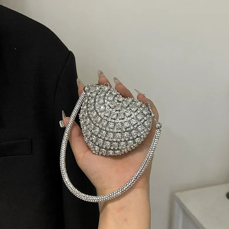Luxury Mini Diamond Inlay Heart Shape Crystal Clutch