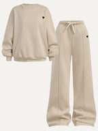 Round-Neck Pullover and Wide-Leg Pants Set