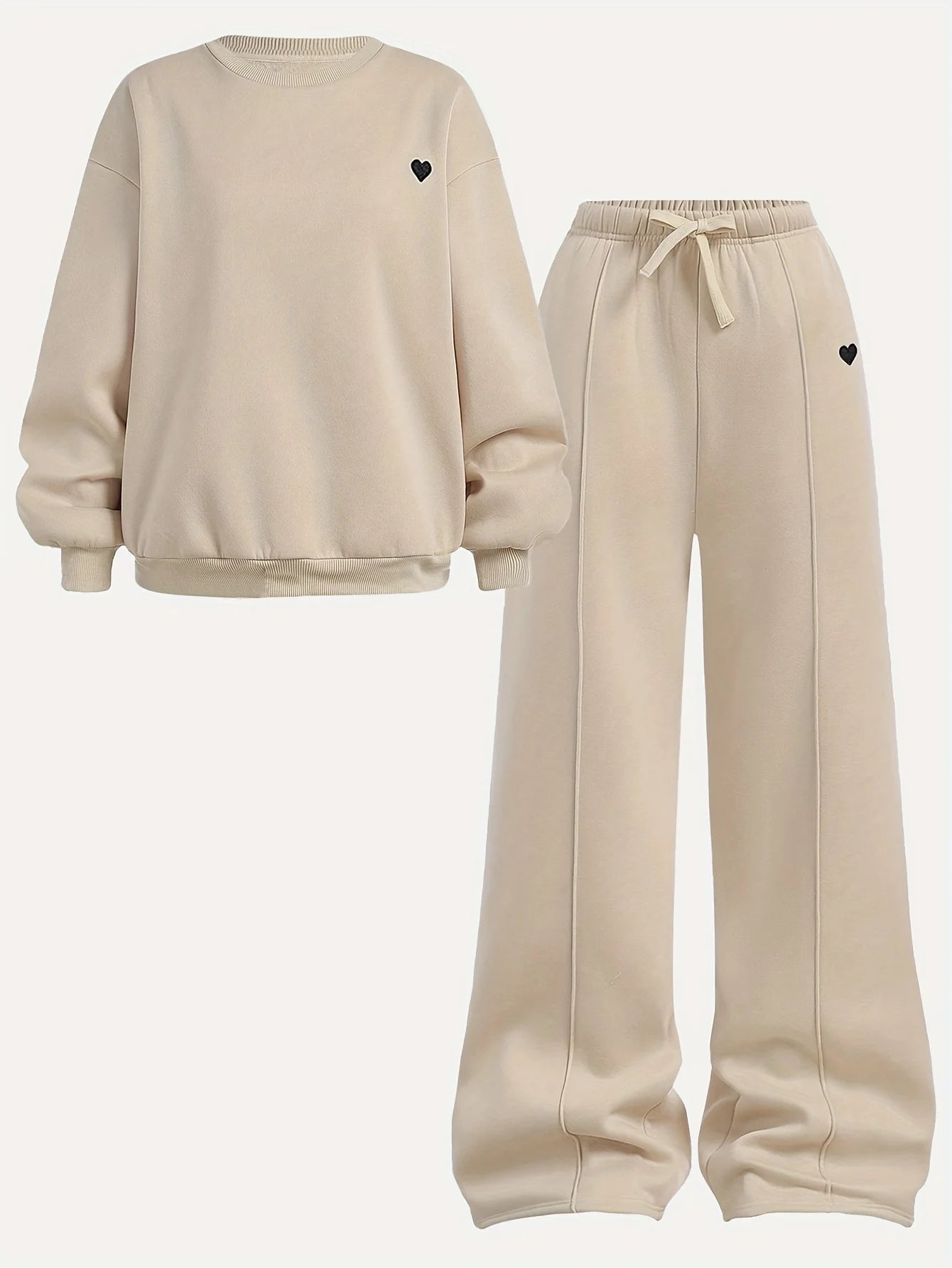 Round-Neck Pullover and Wide-Leg Pants Set