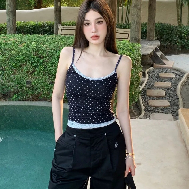 Dot Lace Patchwork Tank Top