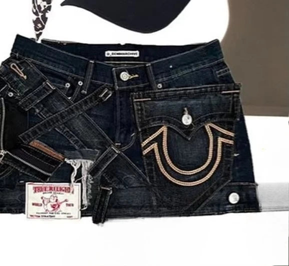Reconstructed Denim Patchwork Mini Skirt