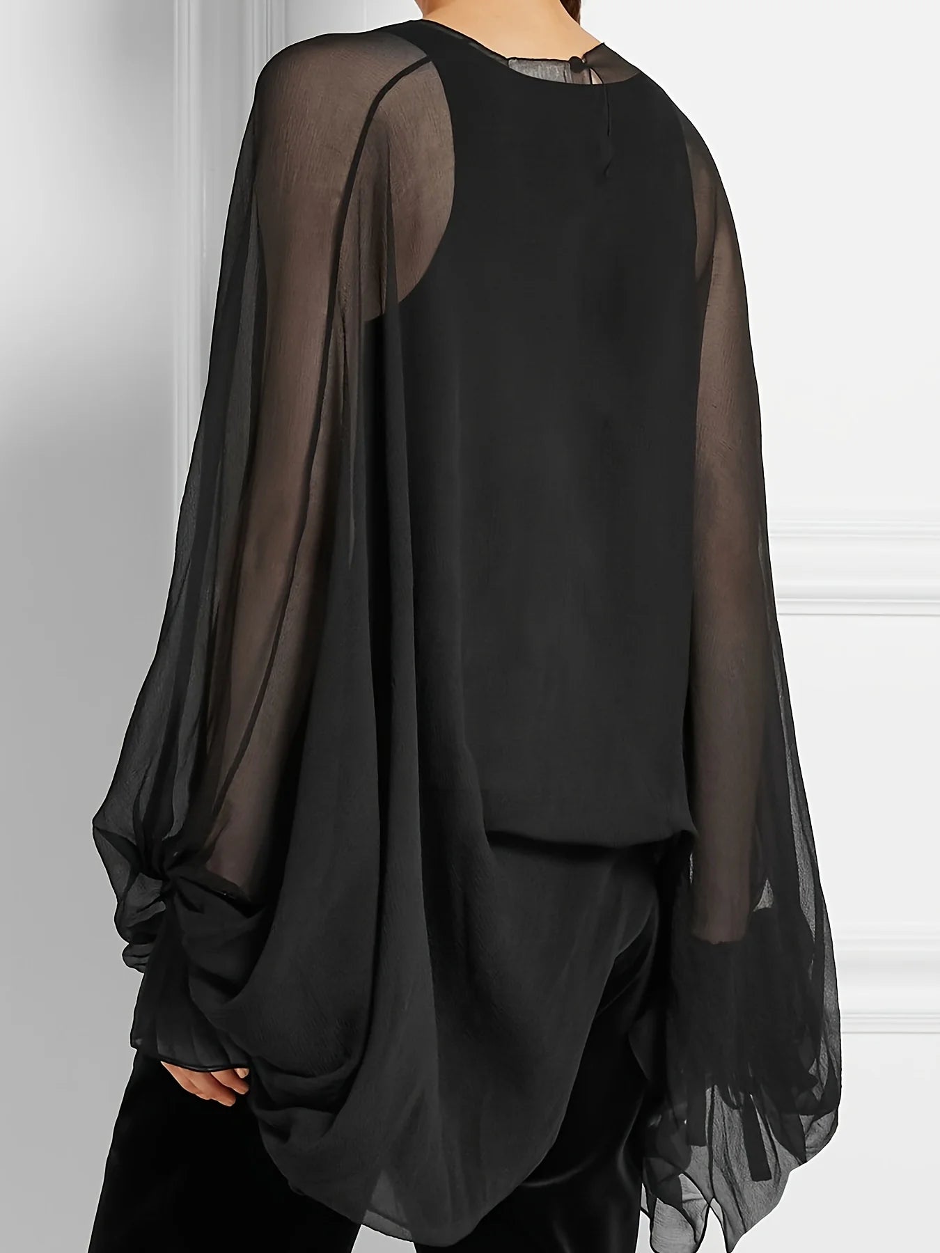 Chiffon Mesh O Neck Blouse