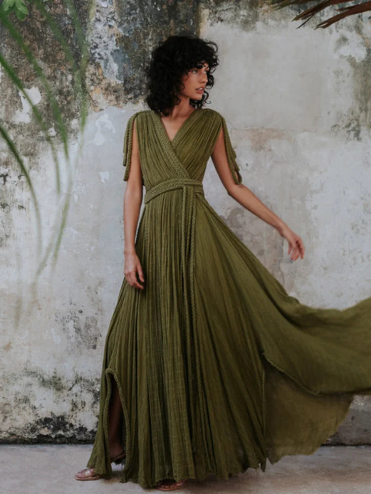 Strap Off Shoulder Hanging Neck Woven Rope Dress
