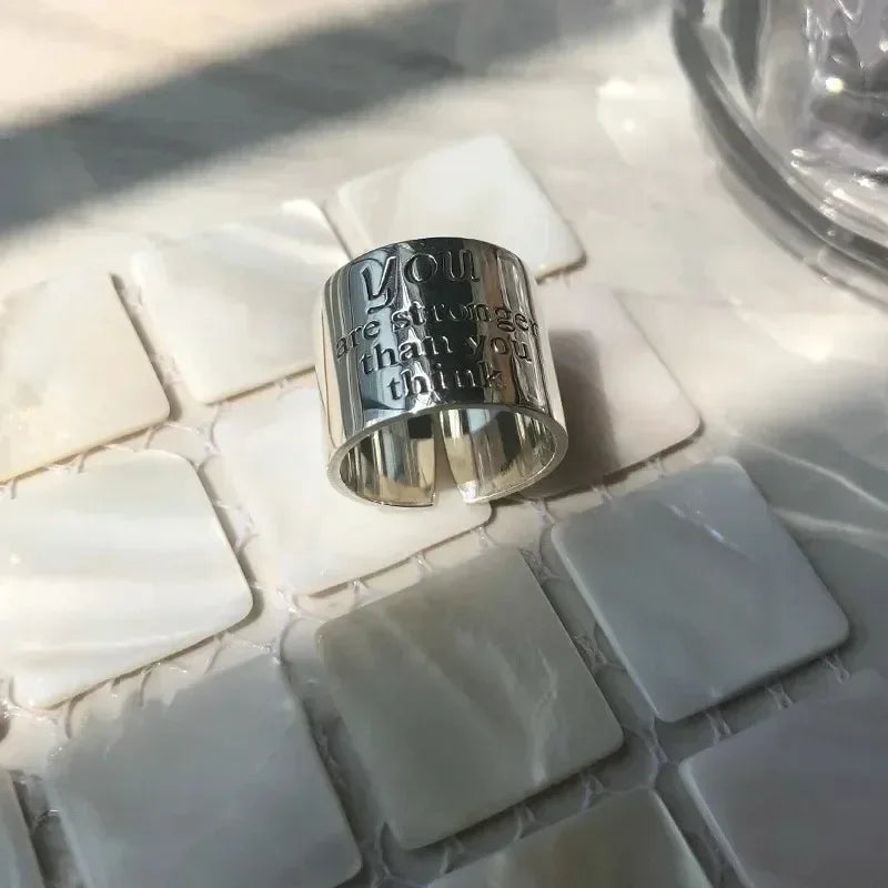 925 Sterling Silver Personality Wide Letters Adjustable Ring