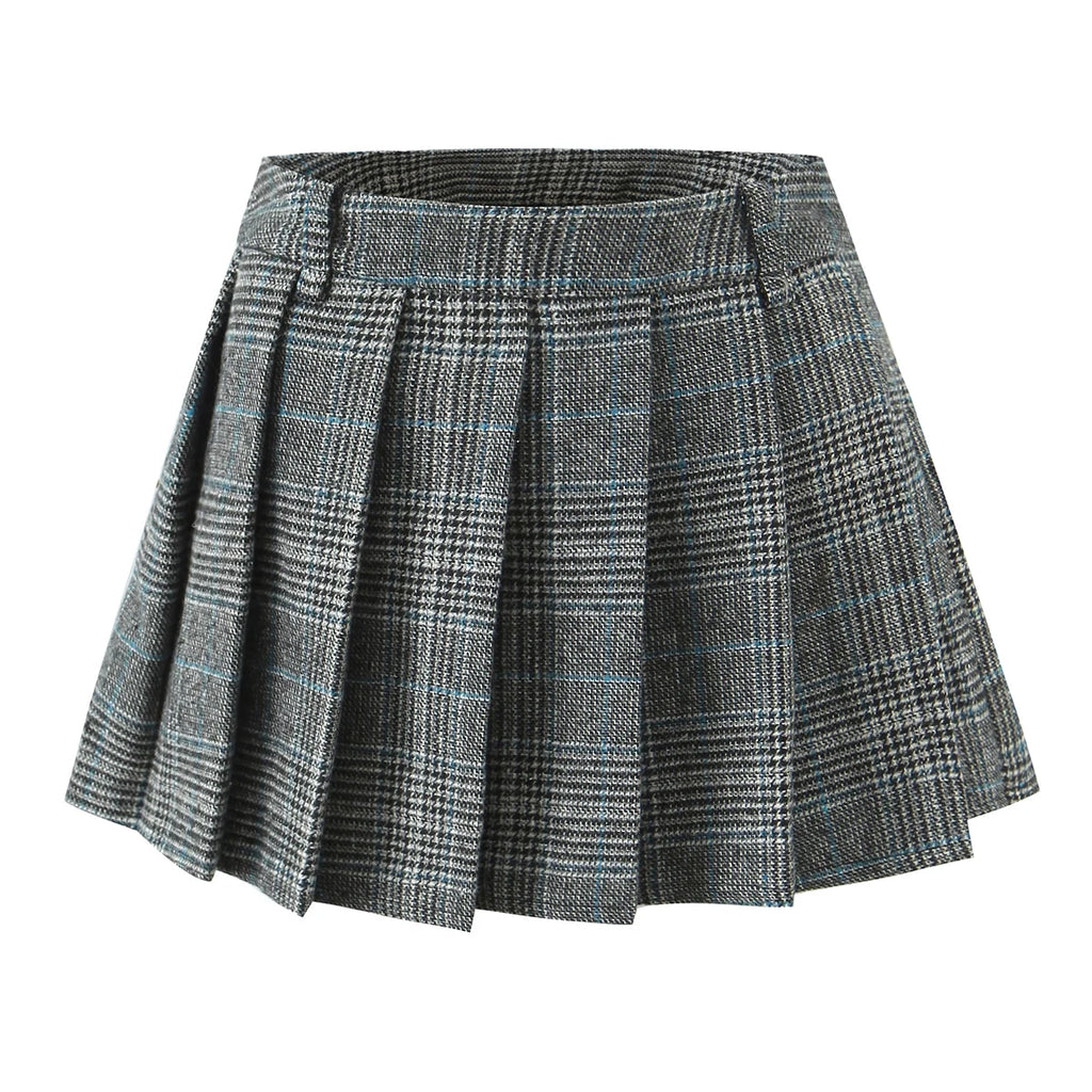 Plaid Tweed Mini Pleated Skirt