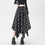 Plaid High Waisted Elastic A-Line Mid Length Irregular Skirt