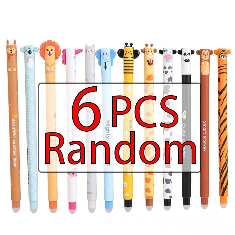12 styles Cute Animal Erasable Pen 0.7mm Blue Ink Gel Pen Lion Elephant Unicorn Ballpoint Pen Writing Error Erasable for School