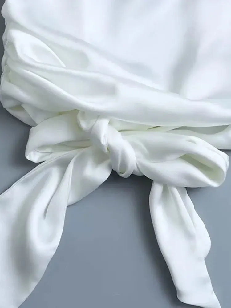 Tied Satin Back Open Crop Blouse