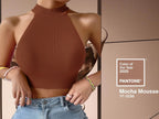 Knit Sleeveless Corset Halter Crossfit Crop Top