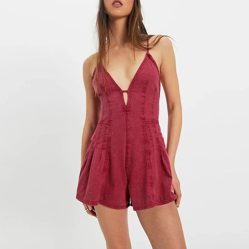 Backless Lace Up Romper