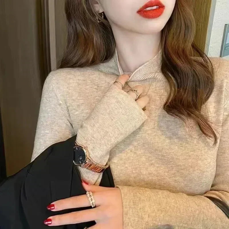 Solid Color Turtleneck Knitted Sweater