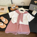 Short-Sleeved Tee With Stripes Shawl + Pants Set