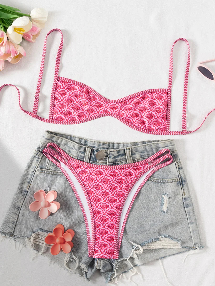 Paunikix Flowers Printed High Leg Cut Bikini