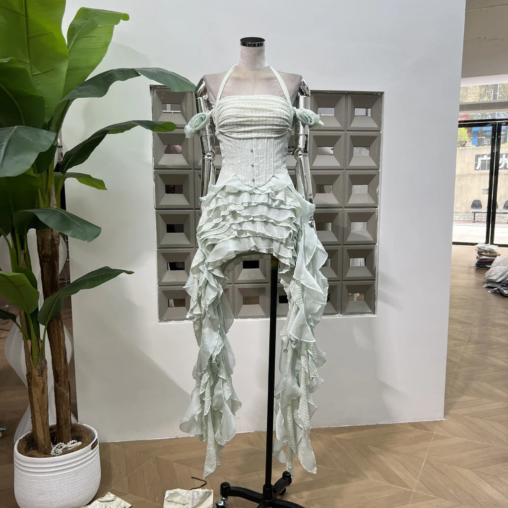Solid Spliced Tassel Irregular Mini Dress