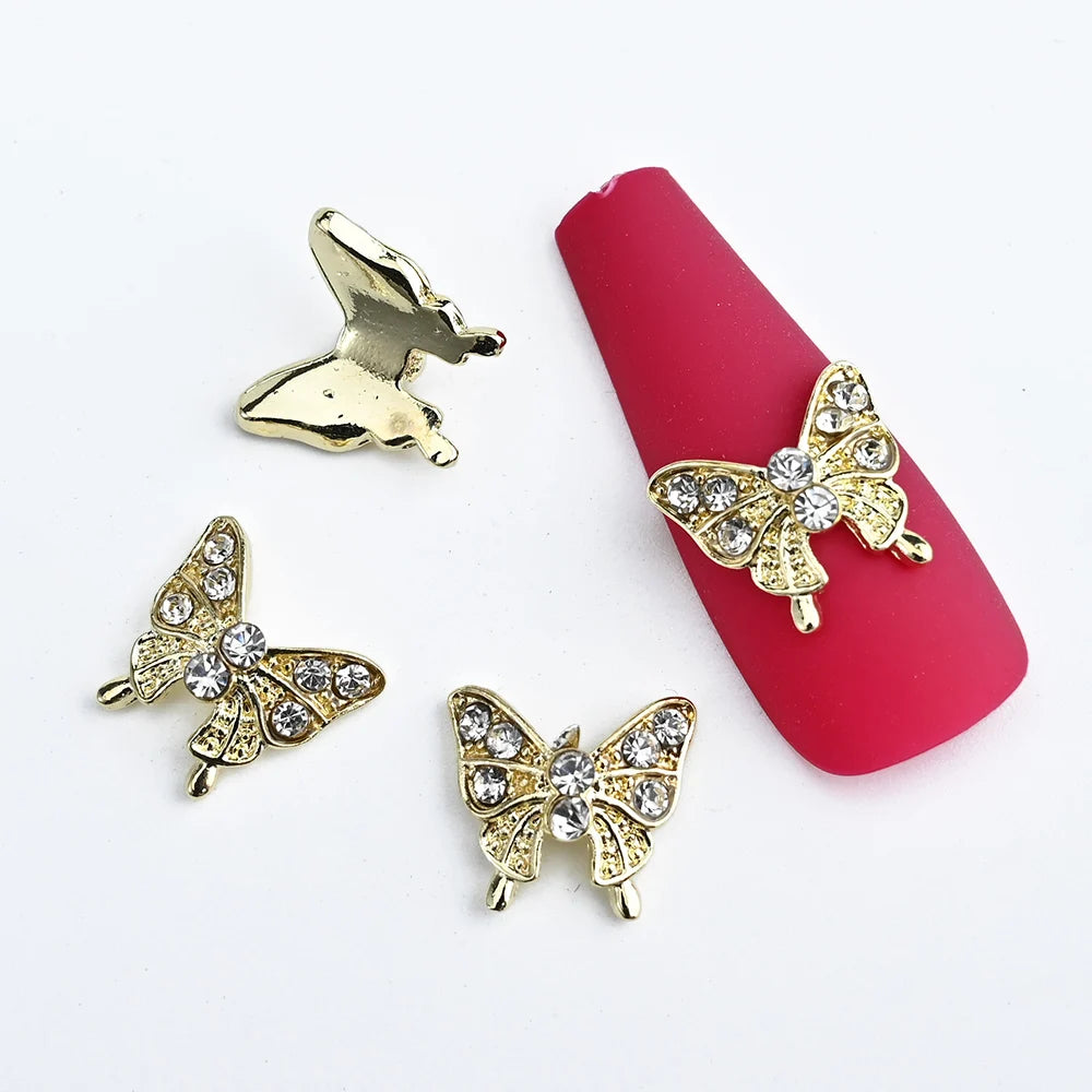 10Pcs Fairy Pink Zircon Nail Art 3D Charms Jewelry Butterfly Shaped Nail Crystal Alloy Decals 11*9mm Rhinestone Nail Decoration*