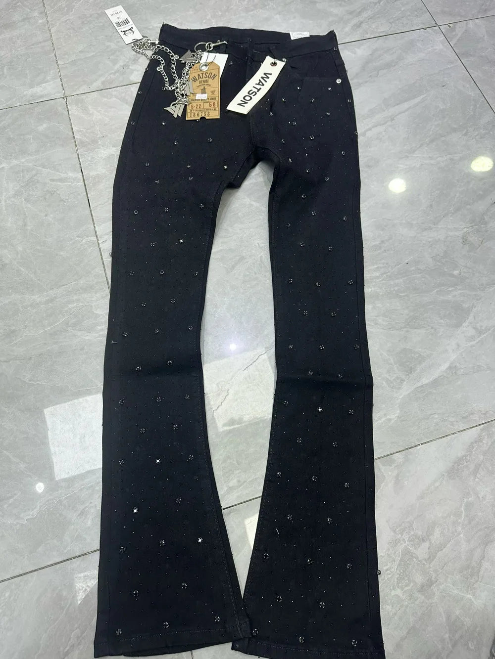 Rhinestone Denim Flared Jeans