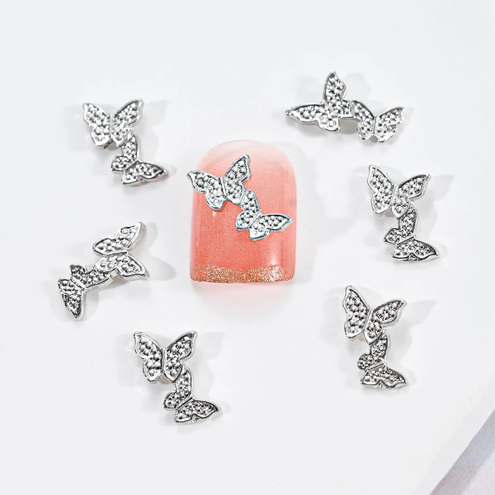 10Pcs Fairy Pink Zircon Nail Art 3D Charms Jewelry Butterfly Shaped Nail Crystal Alloy Decals 11*9mm Rhinestone Nail Decoration*