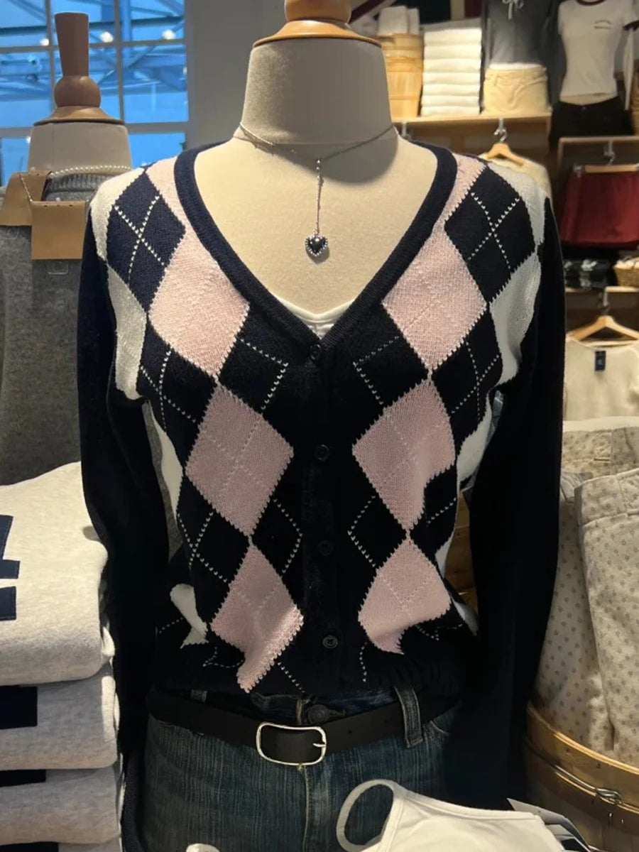 Diamond Jacquard Button Cardigan