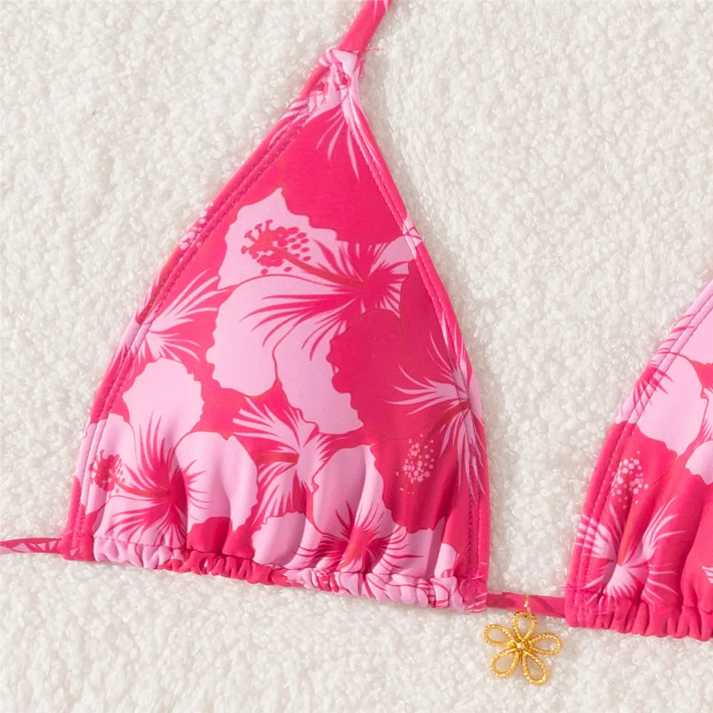 Flower Print Micro Thong Bikini