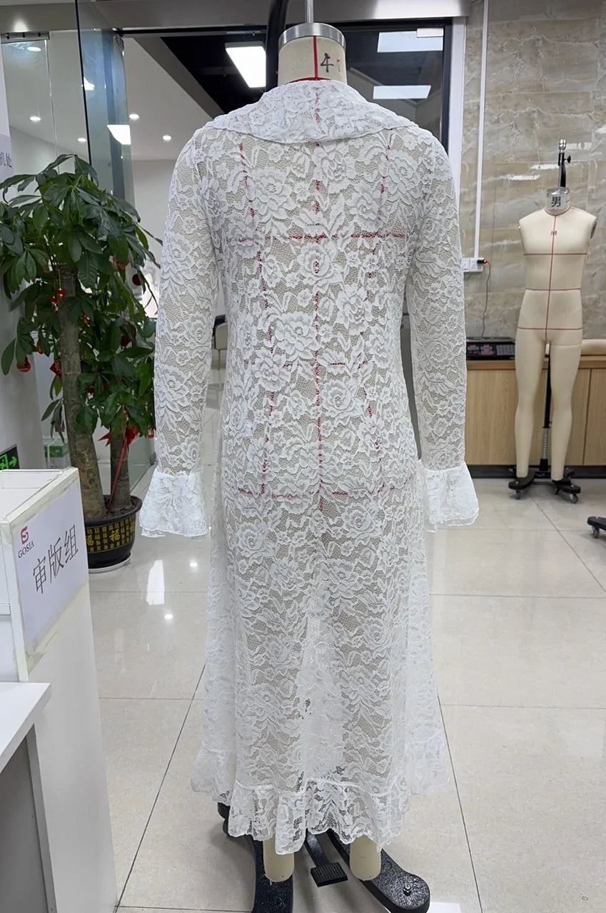 Lace Long Sleeve Maxi Cardigan Dress