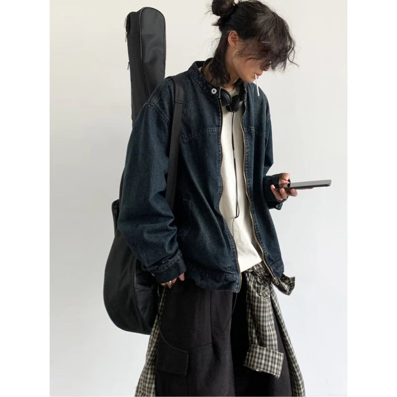 Denim Jackets+Big Pocket Wide Leg Cargo Pants Set